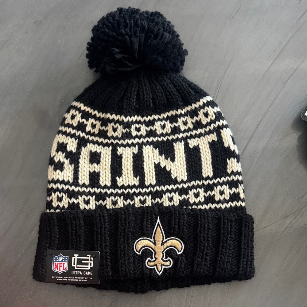 Black and Cream Saints Knit Beanie